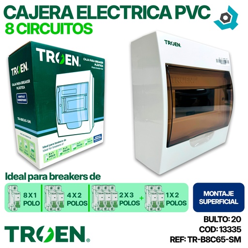 [13335] CAJERA ELECTRICA 8 CIRCUITOS SUPERFICIAL PVC TROEN