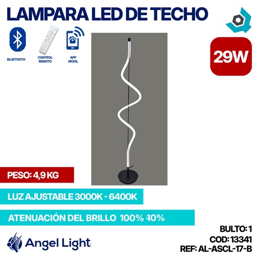 [13341] LAMPARA LED 29W DE PISO LUZ AJUSTABLE NEGRA ANGEL LIGHT