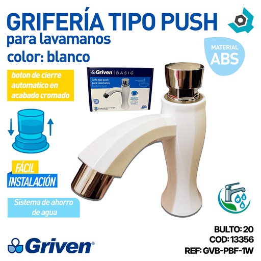 [13356] GRIFERIA TIPO PUSH ABS BLANCO GRIVEN BASIC