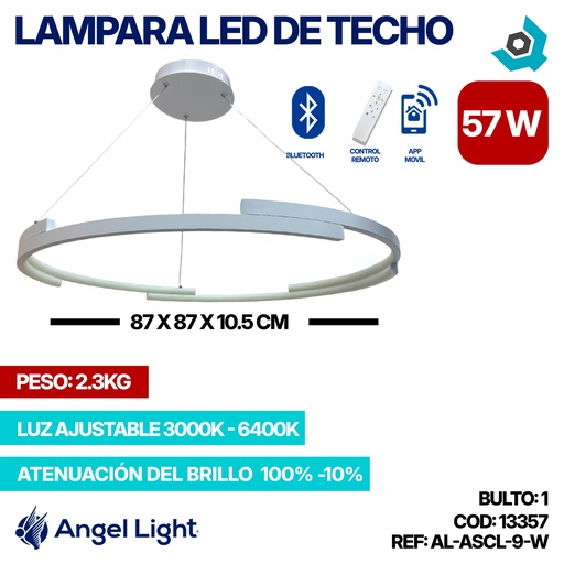 [13357] LAMPARA LED 57W DE TECHO LUZ AJUSTABLE BLANCA ANGEL LIGHT