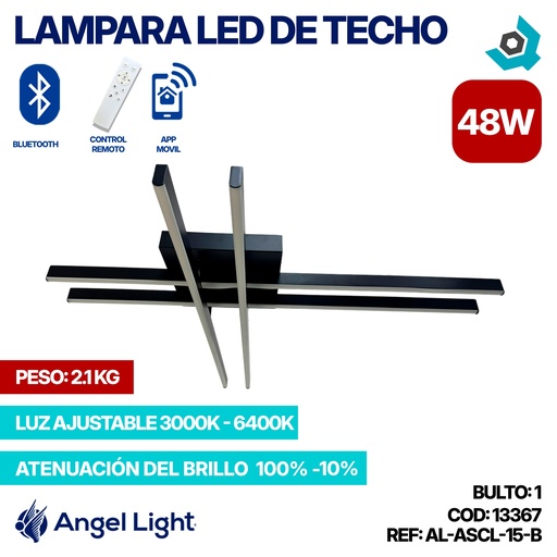 [13367] LAMPARA LED 48W DE TECHO LUZ AJUSTABLE NEGRA ANGEL LIGHT