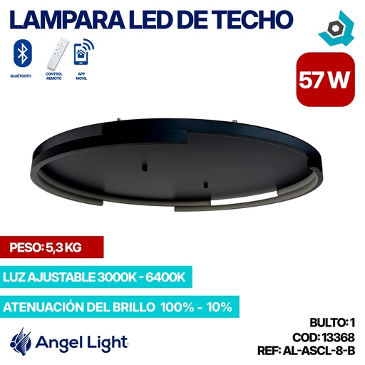 [13368] LAMPARA LED 57W DE TECHO LUZ AJUSTABLE NEGRA ANGEL LIGHT
