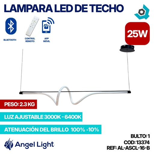[13374] LAMPARA LED 25W DE TECHO LUZ AJUSTABLE NEGRA ANGEL LIGHT