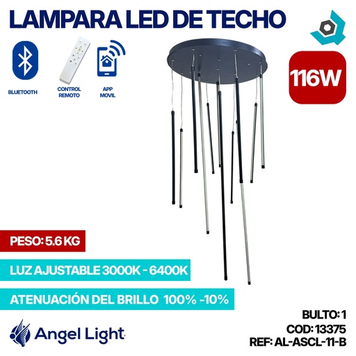 [13375] LAMPARA LED 116W DE TECHO LUZ AJUSTABLE NEGRA ANGEL LIGHT