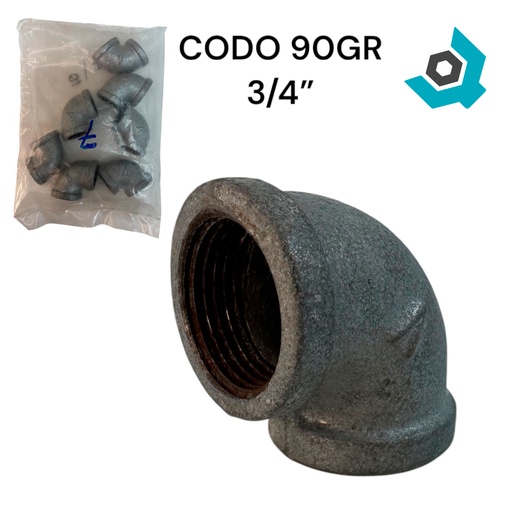 [13394] CODO 90GR 3/4" GALVANIZADO HR