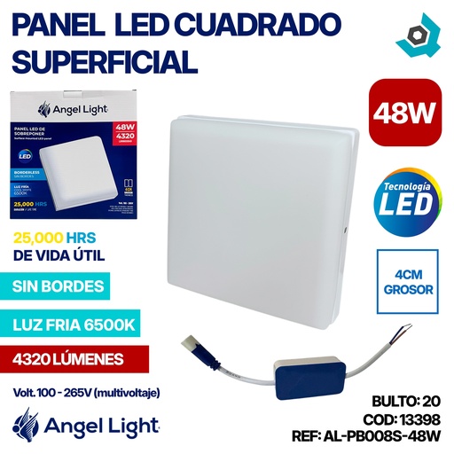 [13398] LAMPARA PANEL LED CUADRADO SUPERFICIAL LUZ FRIA 48W ANGEL LIGHT