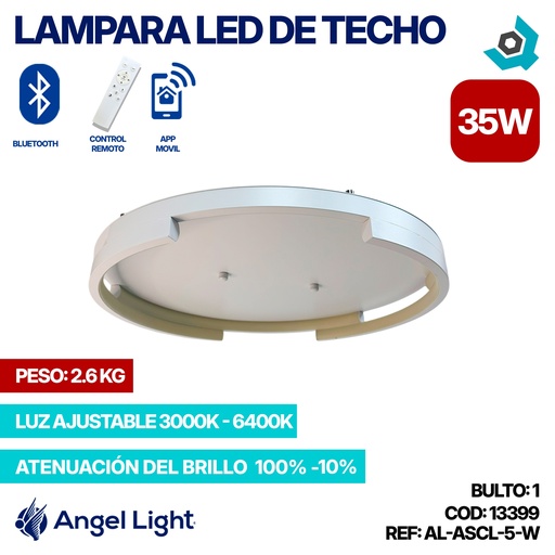 [13399] LAMPARA LED 35W DE TECHO LUZ AJUSTABLE BLANCO ANGEL LIGHT