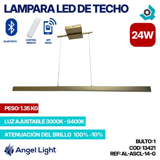 [13421] LAMPARA LED 24W DE TECHO LUZ AJUSTABLE DORADA ANGEL LIGHT