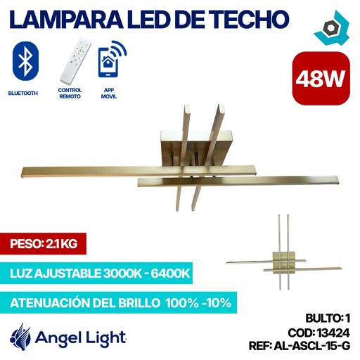 [13424] LAMPARA LED 40W DE TECHO LUZ AJUSTABLE DORADA ANGEL LIGHT