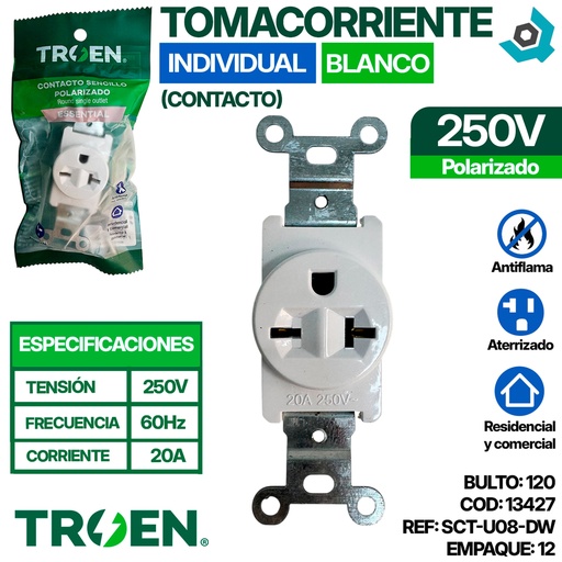 [13427] TOMACORRIENTE 250V POLARIZADO (CONTACTO) TROEN