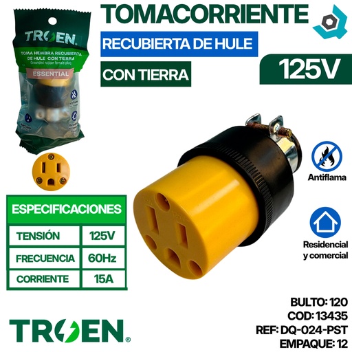 [13435] TOMACORRIENTE 125V CON TIERRA TROEN