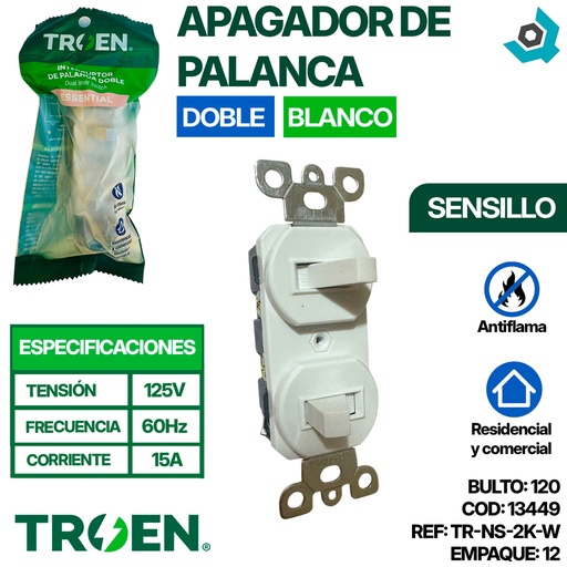 [13449] APAGADOR DE PALANCA DOBLE BLANCO TROEN