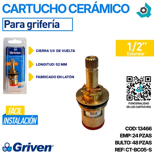 [13466] CARTUCHO CERAMICO 1/2" PARA GRIFERIAS GRIVEN
