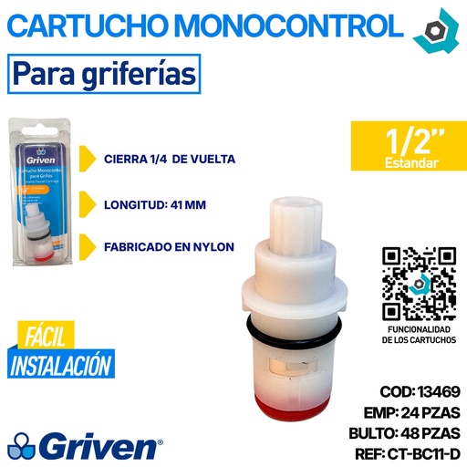 [13469] CARTUCHO MONOCONTROL 1/2" PARA GRIFERIAS GRIVEN