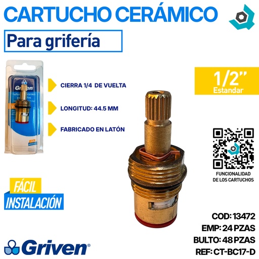 [13472] CARTUCHO CERAMICO 1/2" PARA GRIFERIAS GRIVEN