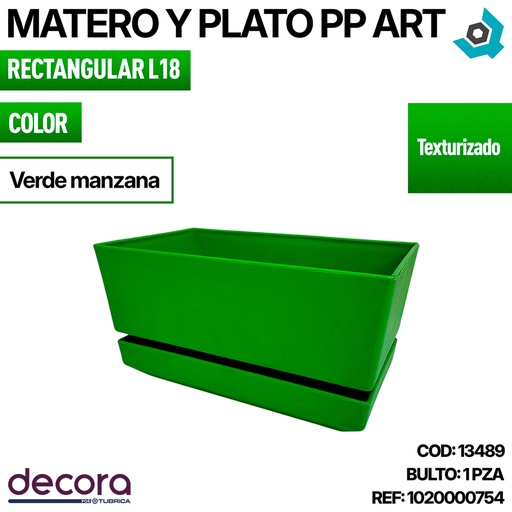 [13489] MATERO Y PLATO PP ART REC TEX L18 VERDE MANZANA DP