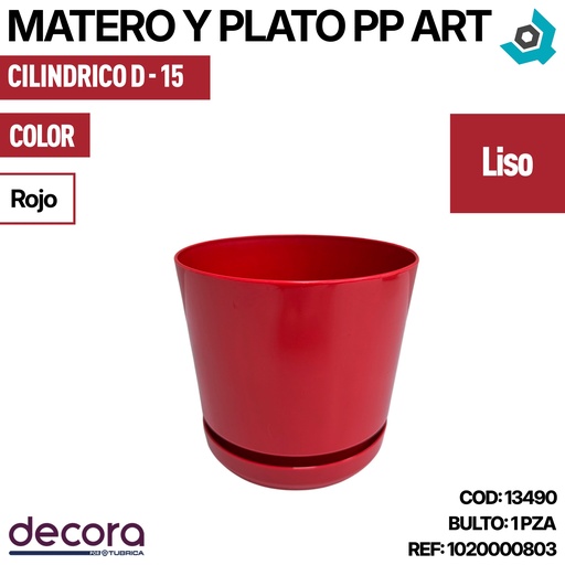 [13490] MATERO Y PLATO PP ART CIL LISO D-15 ROJO DP