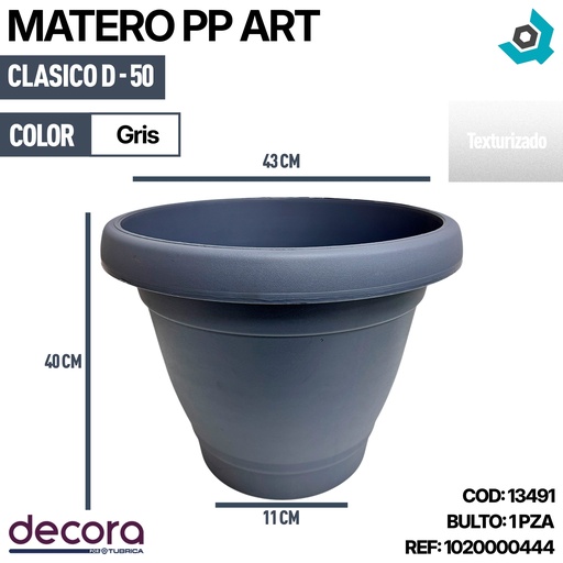 [13491] MATERO PP CLASICO D-50 GRIS DP