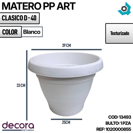 [13493] MATERO PP CLASICO D-40 BLANCO DP