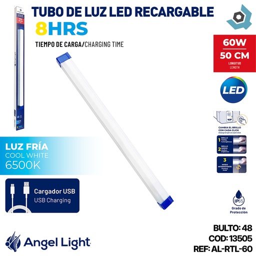 [13505] TUBO DE LUZ LED 60W RECARGABLE 6500K ANGEL LIGHT