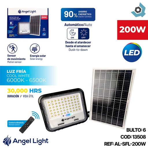 [13508] REFLECTOR LED SOLAR 200W 6500K ANGEL LIGHT