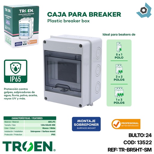 [13522] CAJERA ELECTRICA 5 CIRCUITOS SUPERFICIAL PVC TROEN