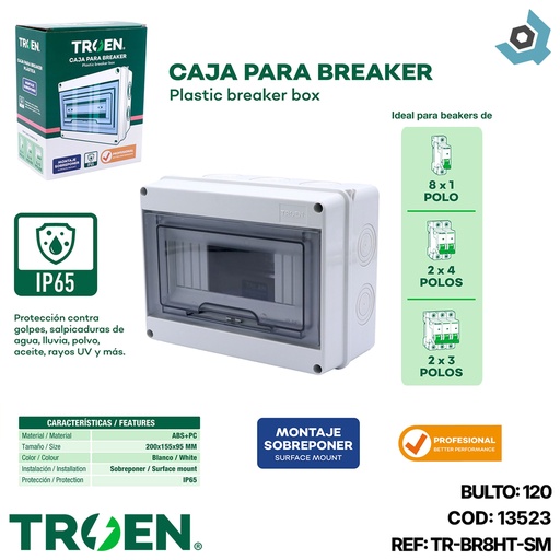 [13523] CAJERA ELECTRICA 8 CIRCUITOS SUPERFICIAL PVC TROEN