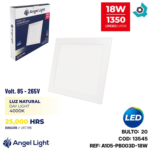 [13545] LAMPARA LED PARA EMPOTRAR CUADRADA 18W 4000K ANGEL LIGHT