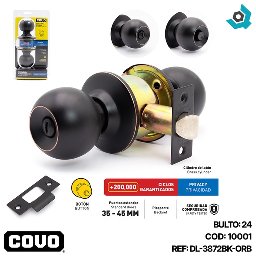 [10001] CERRADURA DE POMO PARA BANO NEGRO MATE COVO