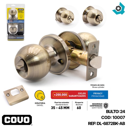 [10007] CERRADURA DE POMO PARA BANO SATINADA COVO