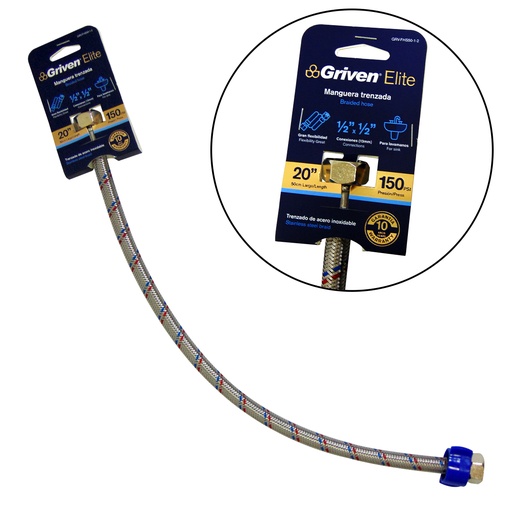 [10034] MANGUERA FLEXIBLE 1/2" X 1/2" PARA PLOMERIA GRIVEN ELITE