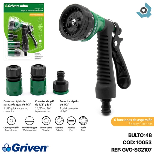 [10053] JUEGO DE PISTOLAS DE RIEGO 4 PIEZAS GRIVEN