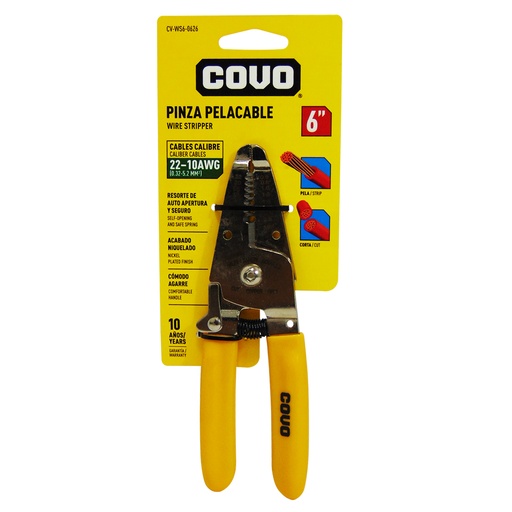 [10081] PINZA PELACABLE 6" 22-10AWG COVO