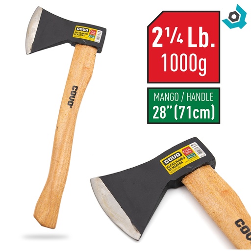 [10084] HACHA 1000G MANGO DE MADERA COVO
