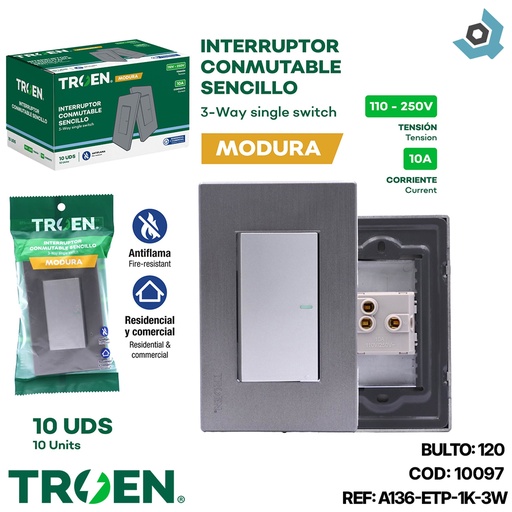 [10097] APAGADOR INDIVIDUAL 3 WAY PLATEADO TROEN