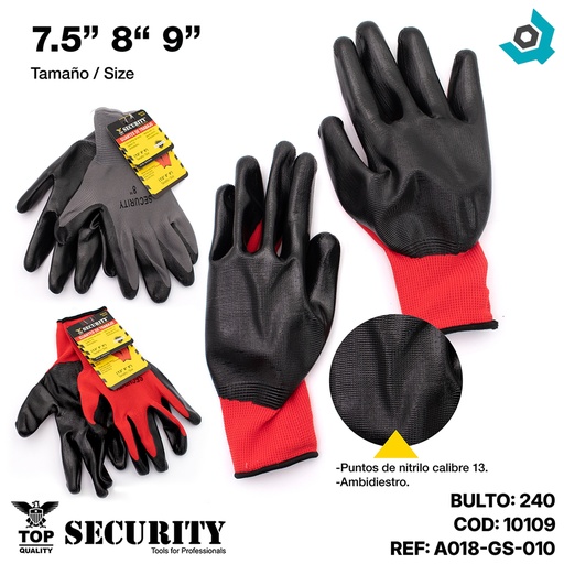 [10109] GUANTES DE TRABAJO 7.5" 8" 9" SECURITY