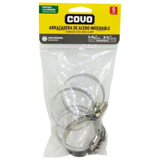 [10113] ABRAZADERAS 1 9/16" A 2 1/2" DE ACERO INOXIDABLE COVO