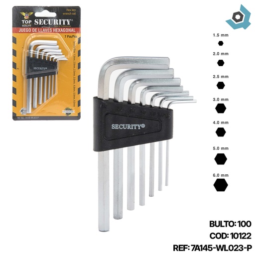 [10122] JUEGO DE LLAVES ALLEN HEXAGONALES 7 PIEZAS SECURITY