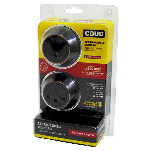 [10134] CERROJO DOBLE CILINDRO 45MM NEGRO MATE COVO