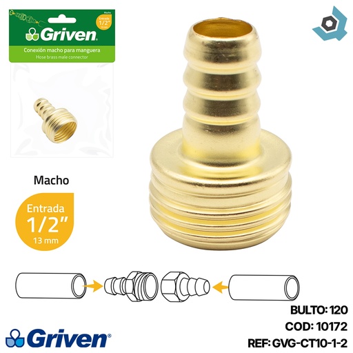 [10172] CONECTOR PARA MANGUERA 1/2" MACHO GRIVEN