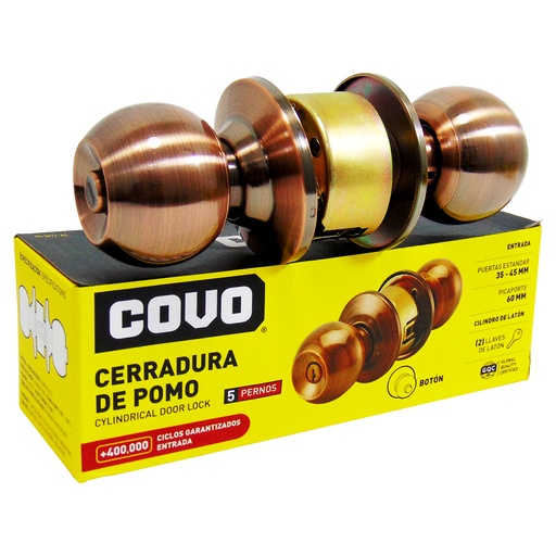 [10210] CERRADURA PARA DORMITORIO DE POMO COBRE COVO