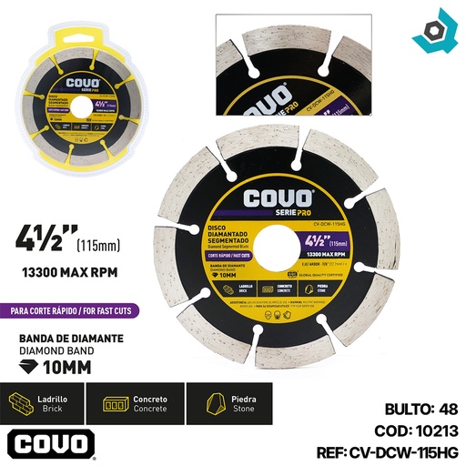 [10213] DISCO DIAMANTADO 4 1/2" SEGMENTADO COVO PRO