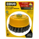 DISCO CEPILLO DE COPA DE ALAMBRE TRENSADO MULTIROSCA 5" X 5/8"-11 Y M14 COVO