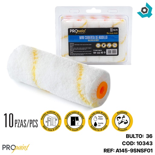 [10343] MINI FUNDA PARA RODILLO 10 PZAS PRO PAINT