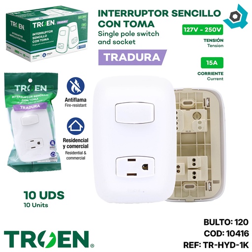 [10416] APAGADOR ESTANDAR SENCILLO BLANCO TROEN