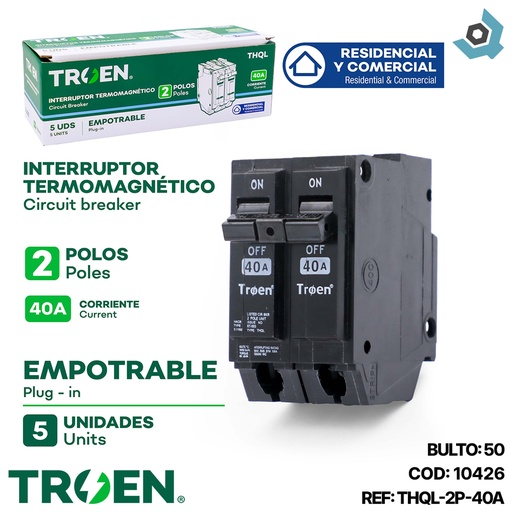 [10426] BREAKER PARA EMPOTRAR 2P X 40AMP TROEN