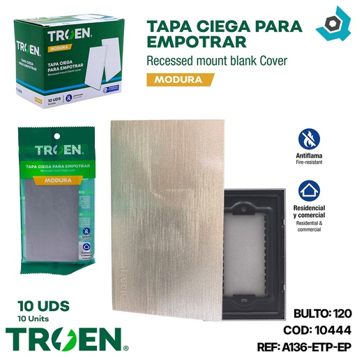 [10444] TAPA CIEGA PARA EMPOTRAR PLATEADO TROEN