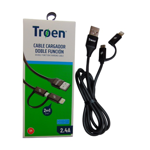 [10482] CABLE CARGADOR DOBLE FUNCION PUNTA MICRO USB A IOS TROEN