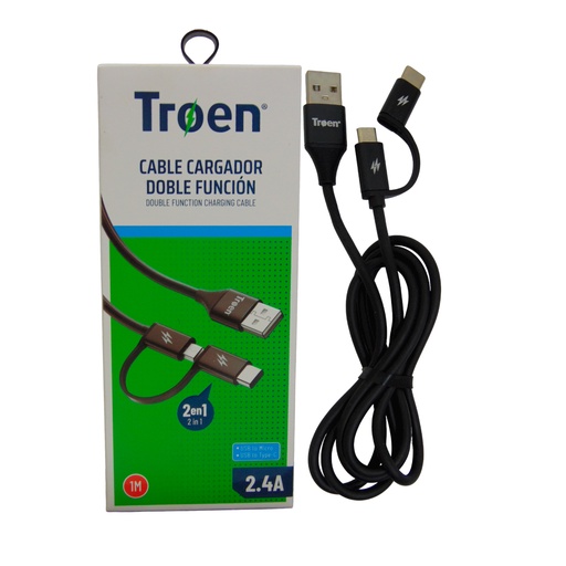 [10483] CABLE CARGADOR DOBLE FUNCION MICRO USB A TIPO C TROEN