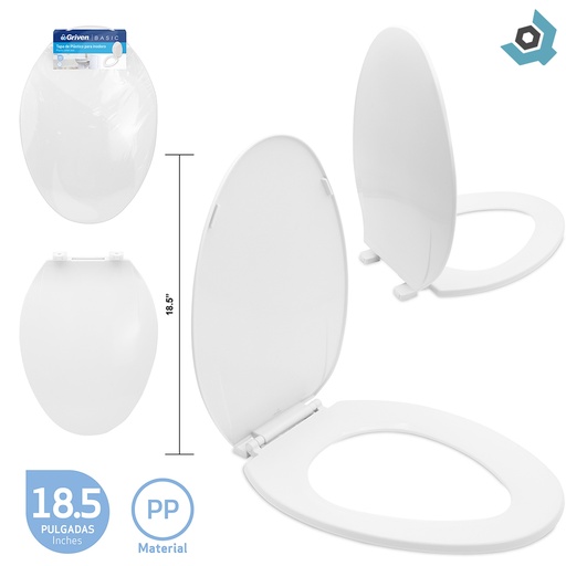 [10493] ASIENTO PARA INODORO 18.5" ALARGADO BLANCO GRIVEN BASIC
